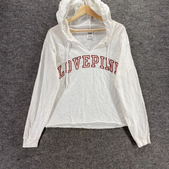 Victoria's Secret Hoodie Women S Small White Hooded Long Sleeve Cotton Casual - Picture 4 of 9